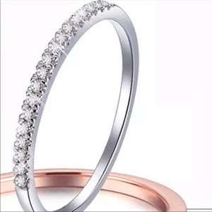Thin Silver CZ Wedding band New